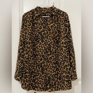 Talbots Animal Print Cheetah Button Shirt Size 1x Leopard Work Casual Blouse Top